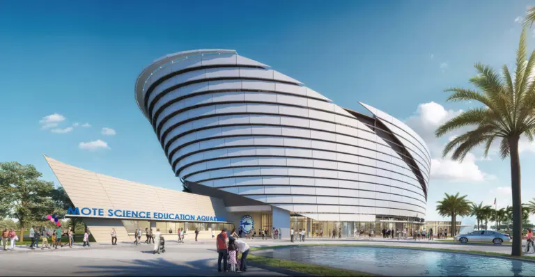 Exterior of Mote Science Education Aquarium (Mote SEA) in Sarasota, Florida near Siesta Key — family-friendly aquarium attraction